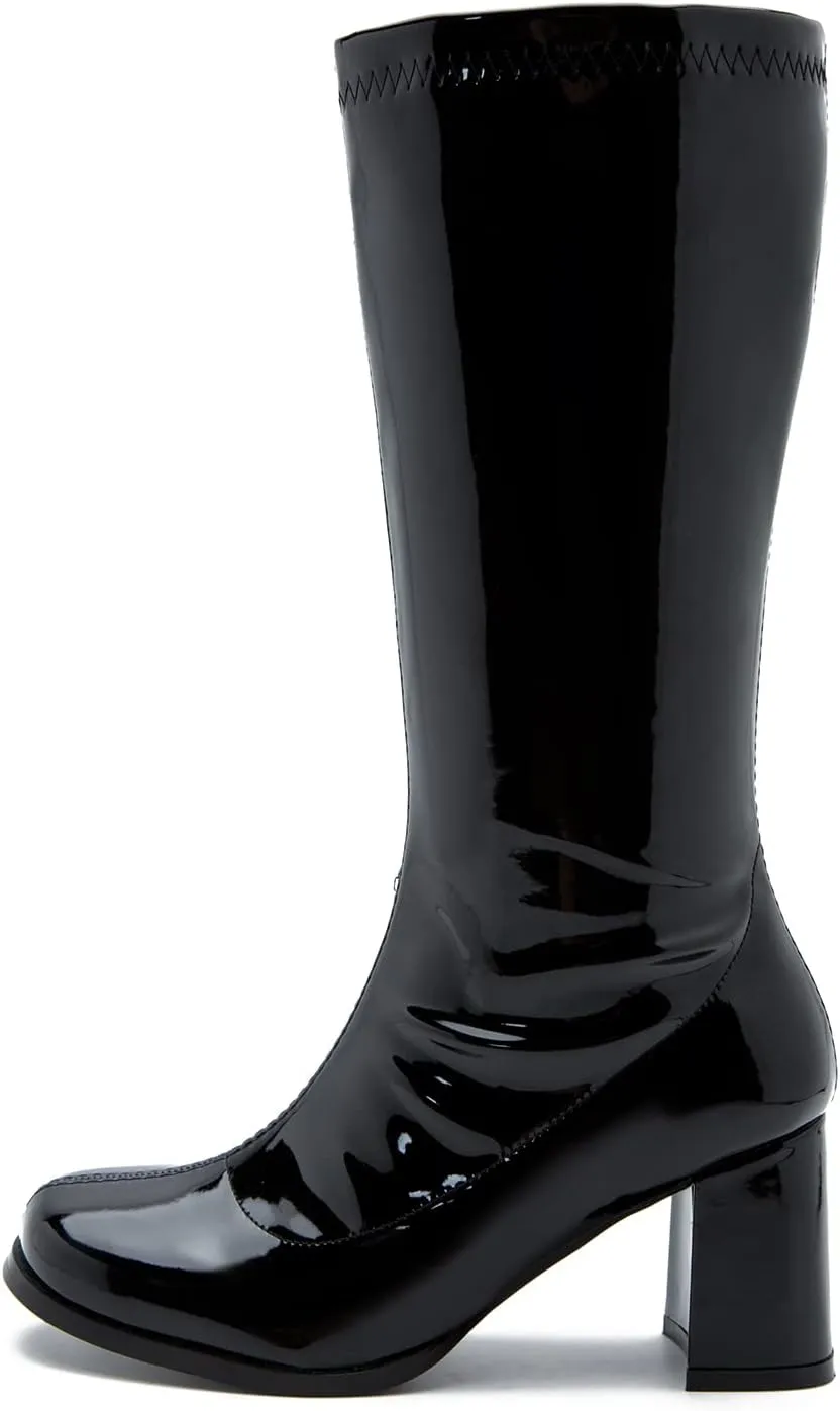 Women's Go-Go Boot Mid Calf Boots PU Leather Ladies Party Dance Shoes with Zipper Costume Boots