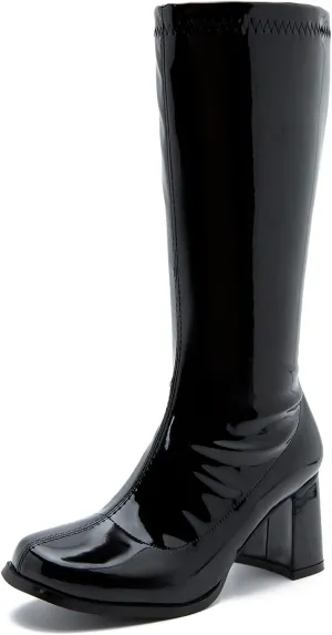 Women's Go-Go Boot Mid Calf Boots PU Leather Ladies Party Dance Shoes with Zipper Costume Boots