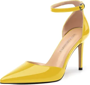 Women's High Heel Pointed Toe Shallow Mouth Single Shoes,Elegant and Charming Ankle Strap Wrap Heel Pumps,Party,Wedding,Dating,Banquet Dress Shoes