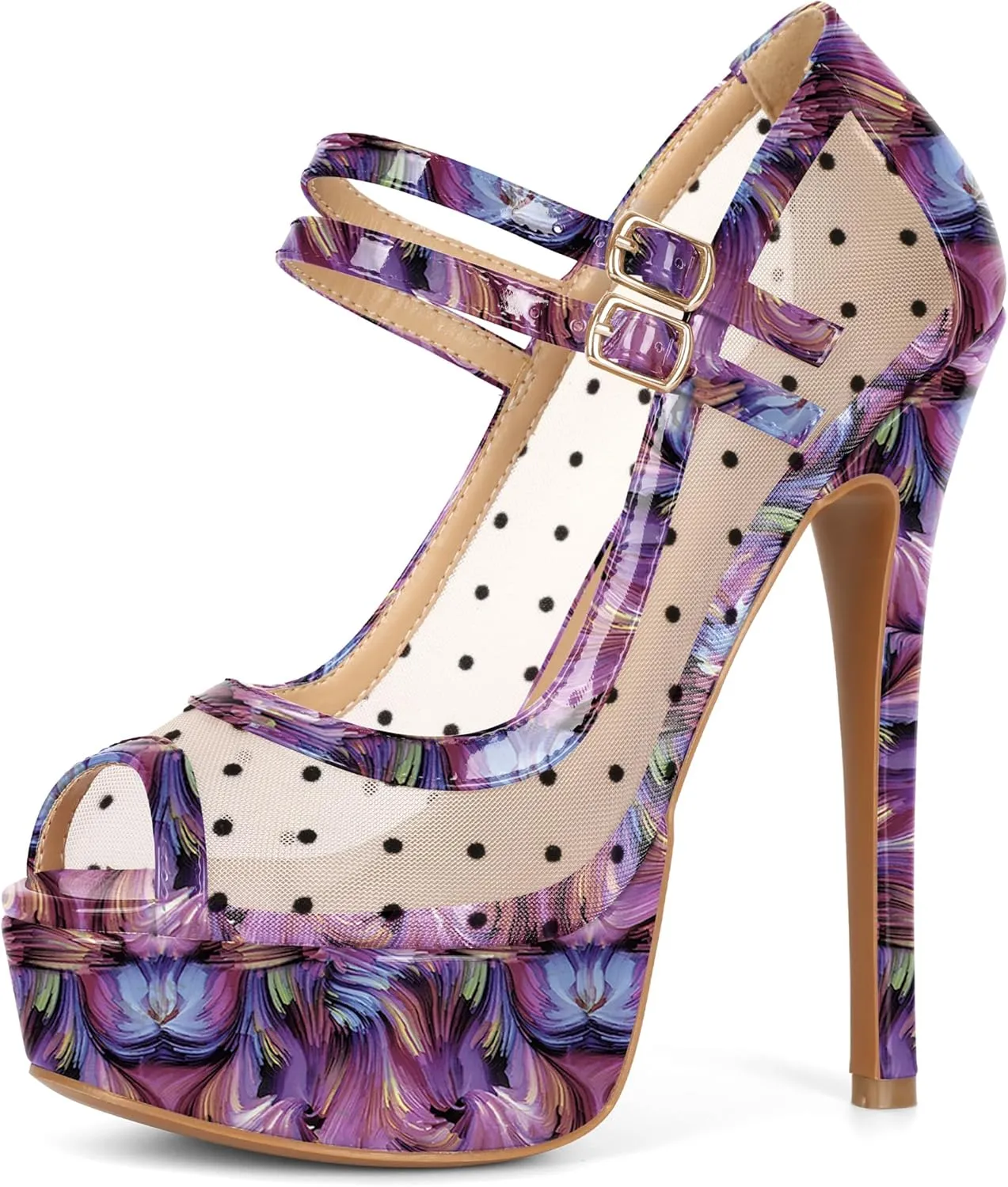 Women's High Heel Pumps Peep Toe Pumps for Women Platform Heels Stiletto Heel Mesh Heels 5.5 Inch Heel