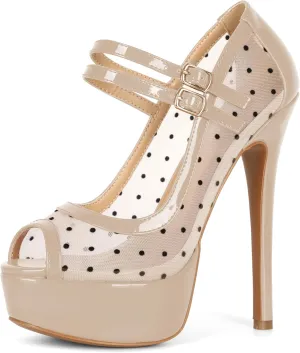 Women's High Heel Pumps Peep Toe Pumps for Women Platform Heels Stiletto Heel Mesh Heels 5.5 Inch Heel