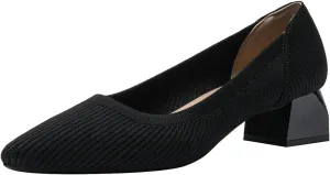 Women's Knit Pumps Block Heel Slip On Sweater Pointed Toe Low Heel Knitted Pumps