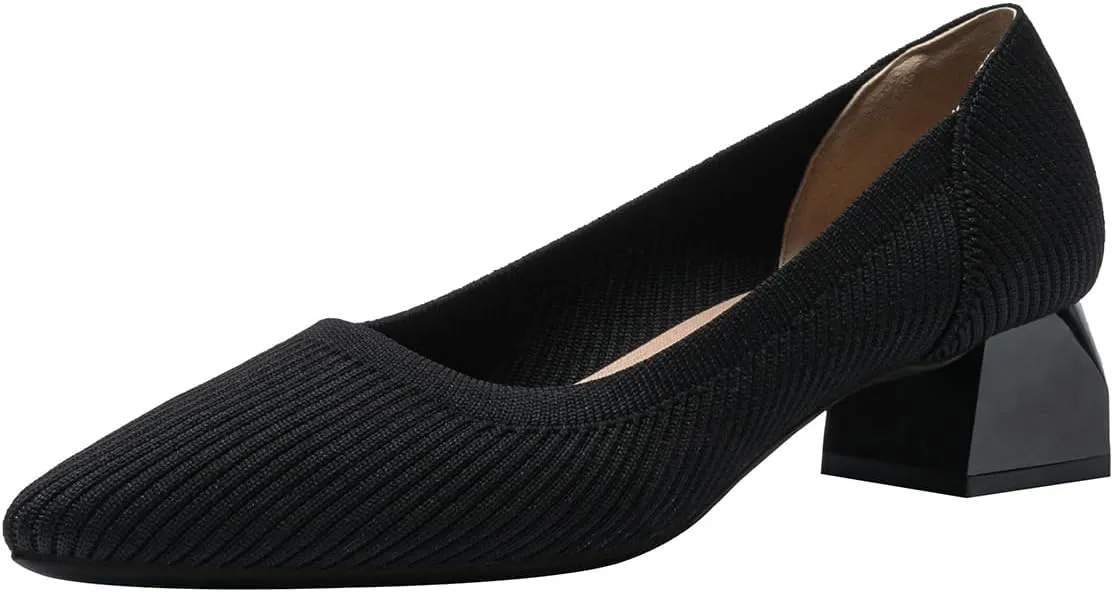 Women's Knit Pumps Block Heel Slip On Sweater Pointed Toe Low Heel Knitted Pumps