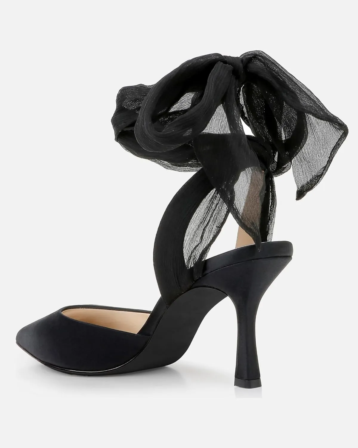 Womens Lace up Satin Heels Bow Pointed Closed Toe Bridal Dress Shoes Low Heel Wedding Elegant Pumps