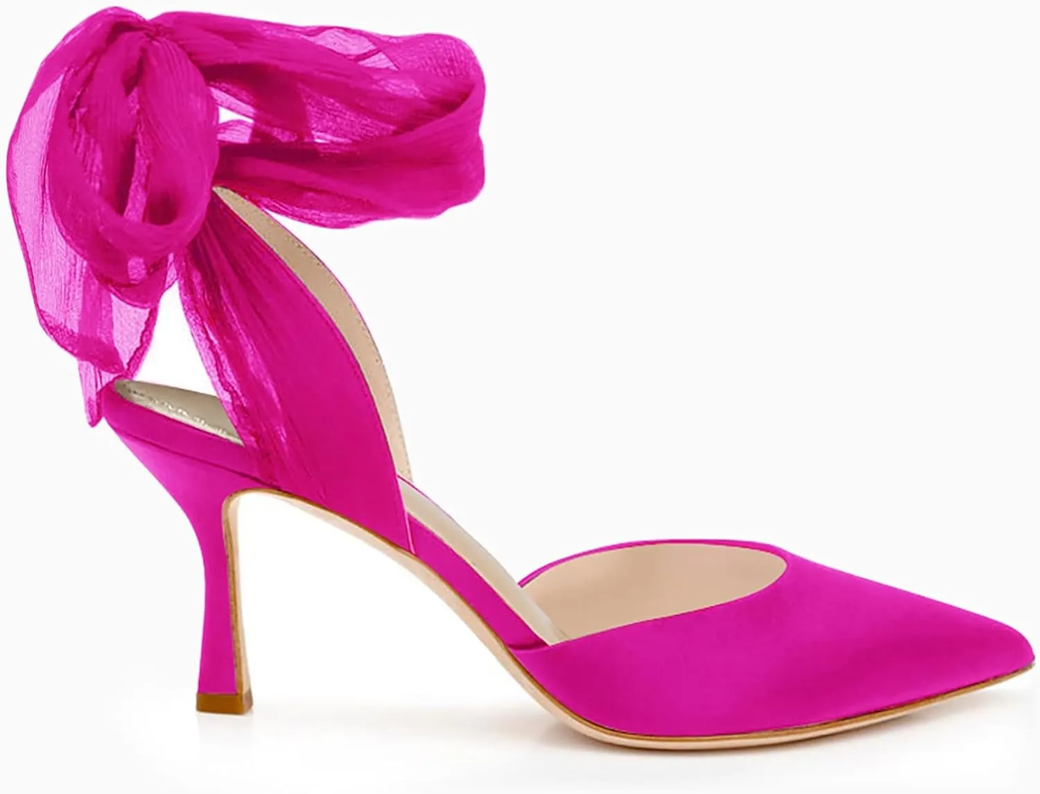 Womens Lace up Satin Heels Bow Pointed Closed Toe Bridal Dress Shoes Low Heel Wedding Elegant Pumps