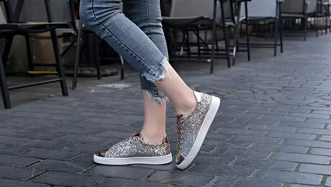 Women's Lace Up Sneakers - Women's Glitter Casual Breathable Lace Up Sneakers