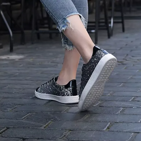 Women's Lace Up Sneakers - Women's Glitter Casual Breathable Lace Up Sneakers