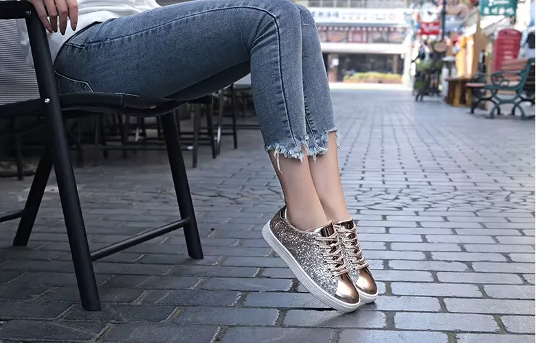 Women's Lace Up Sneakers - Women's Glitter Casual Breathable Lace Up Sneakers