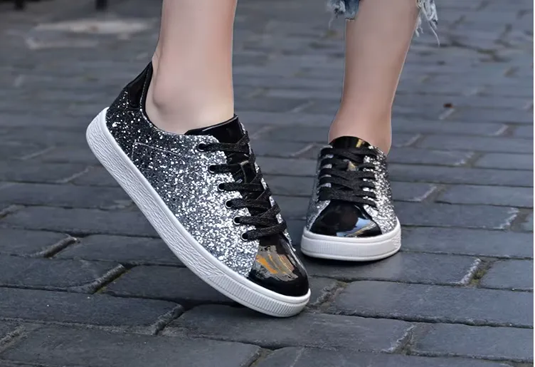 Women's Lace Up Sneakers - Women's Glitter Casual Breathable Lace Up Sneakers