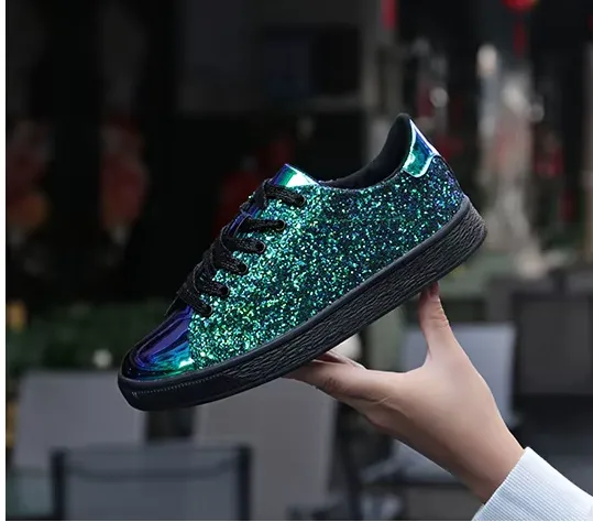 Women's Lace Up Sneakers - Women's Glitter Casual Breathable Lace Up Sneakers