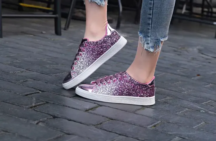 Women's Lace Up Sneakers - Women's Glitter Casual Breathable Lace Up Sneakers