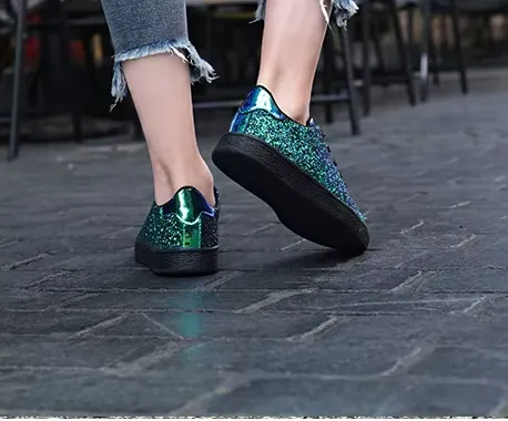 Women's Lace Up Sneakers - Women's Glitter Casual Breathable Lace Up Sneakers