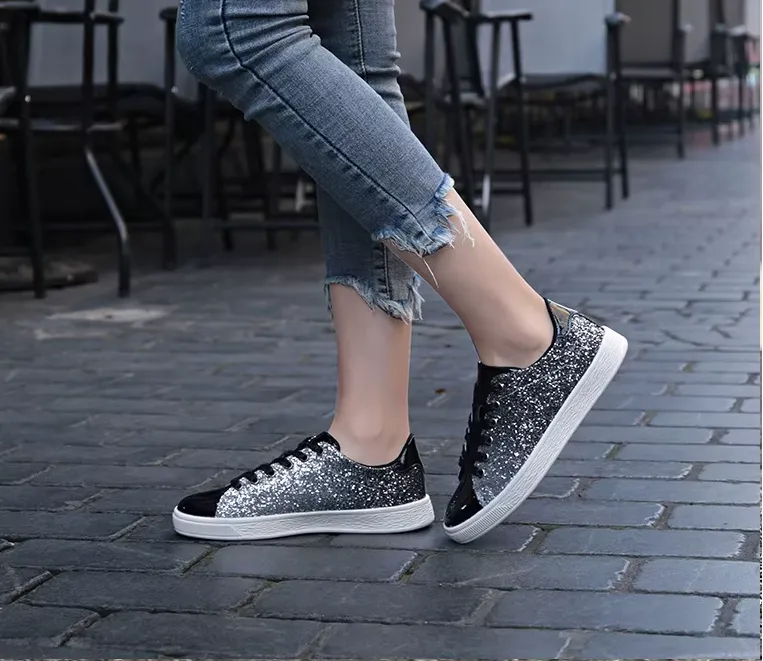 Women's Lace Up Sneakers - Women's Glitter Casual Breathable Lace Up Sneakers
