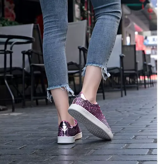 Women's Lace Up Sneakers - Women's Glitter Casual Breathable Lace Up Sneakers