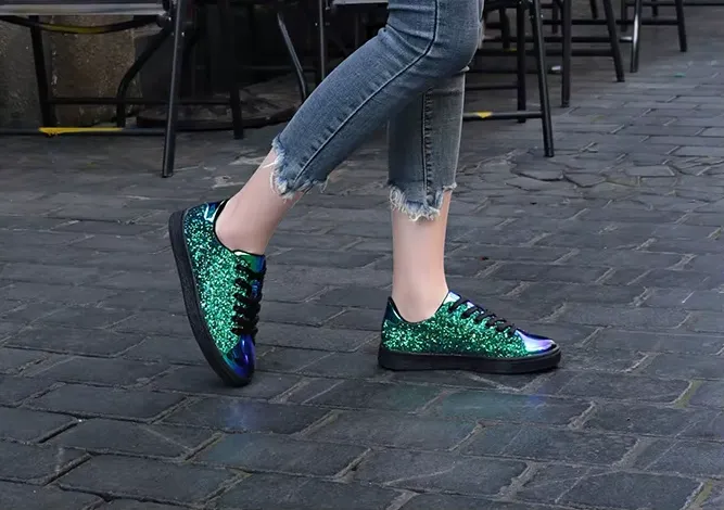 Women's Lace Up Sneakers - Women's Glitter Casual Breathable Lace Up Sneakers