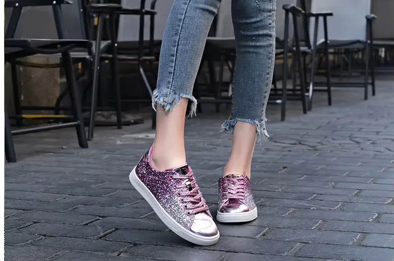 Women's Lace Up Sneakers - Women's Glitter Casual Breathable Lace Up Sneakers