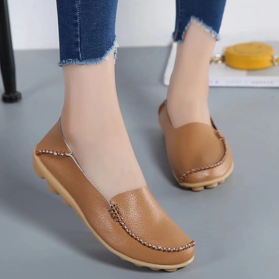 Women's Leather Casual Slipper Loafers Moccasins Driving Shoes Flat Slip On