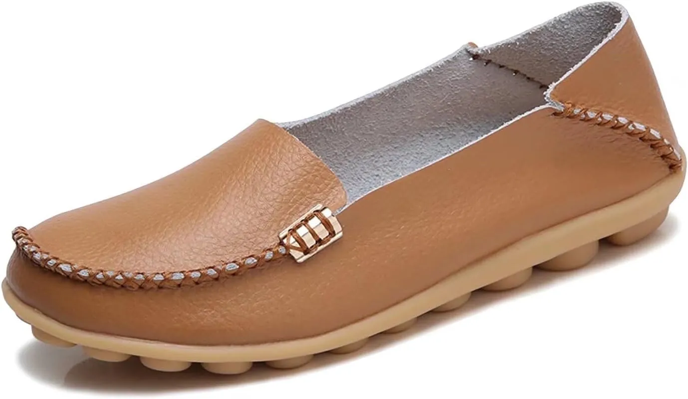Women's Leather Casual Slipper Loafers Moccasins Driving Shoes Flat Slip On
