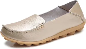 Women's Leather Casual Slipper Loafers Moccasins Driving Shoes Flat Slip On