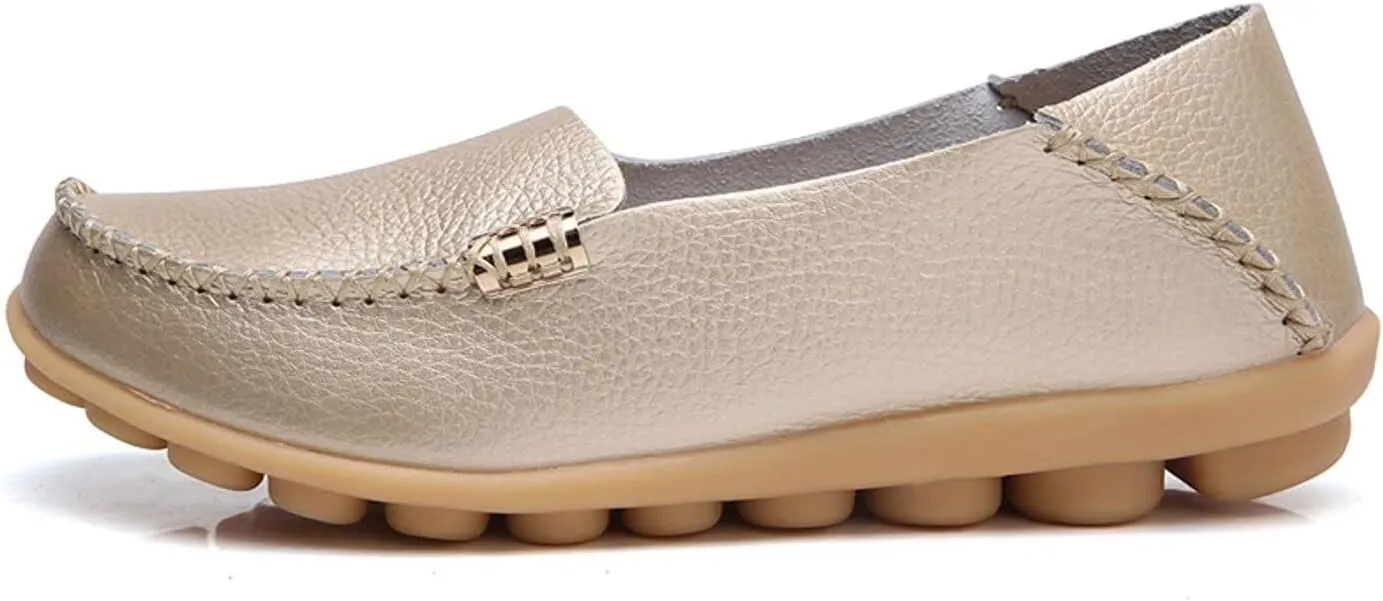 Women's Leather Casual Slipper Loafers Moccasins Driving Shoes Flat Slip On