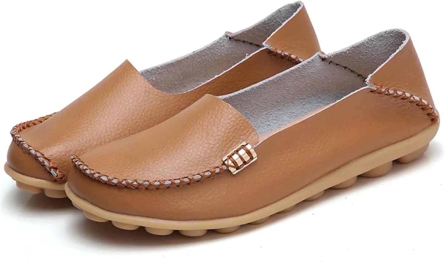 Women's Leather Casual Slipper Loafers Moccasins Driving Shoes Flat Slip On