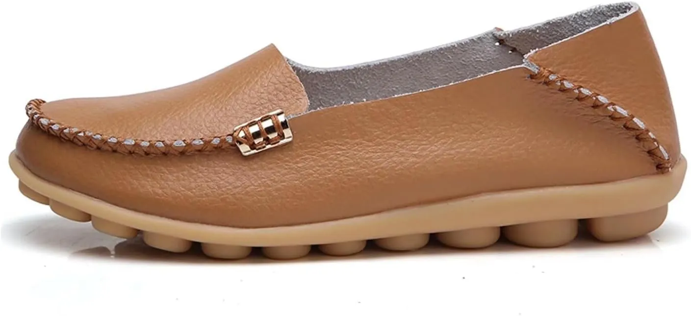 Women's Leather Casual Slipper Loafers Moccasins Driving Shoes Flat Slip On