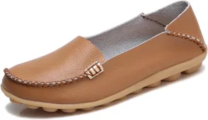 Women's Leather Casual Slipper Loafers Moccasins Driving Shoes Flat Slip On