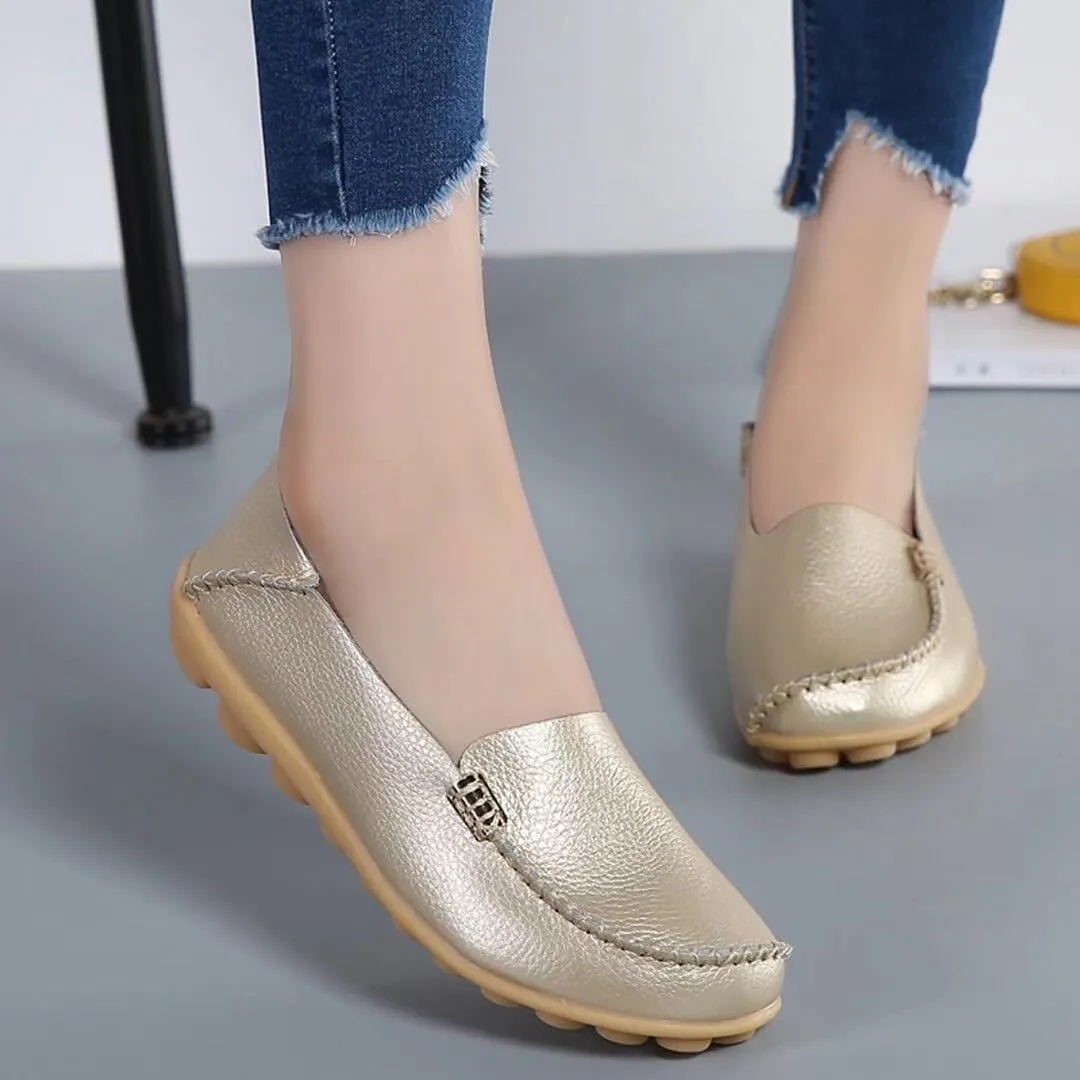 Women's Leather Casual Slipper Loafers Moccasins Driving Shoes Flat Slip On