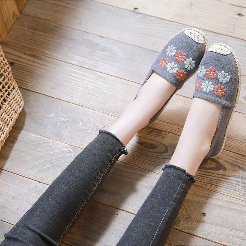 Women's Linen Embroidered Cloth Simple And Breathable Canvas Shoes