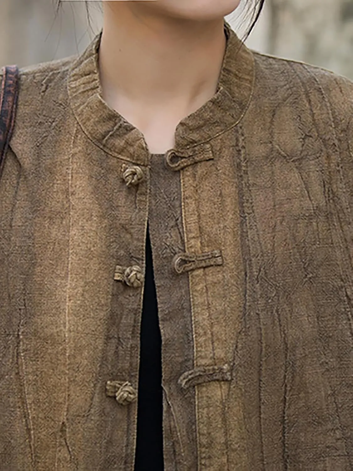 Women's Linen Shirts Oversized Blouses Kimono Vintage Long Sleeve Jackets Loose fit Chinese Frog Button Cape Trench Tops