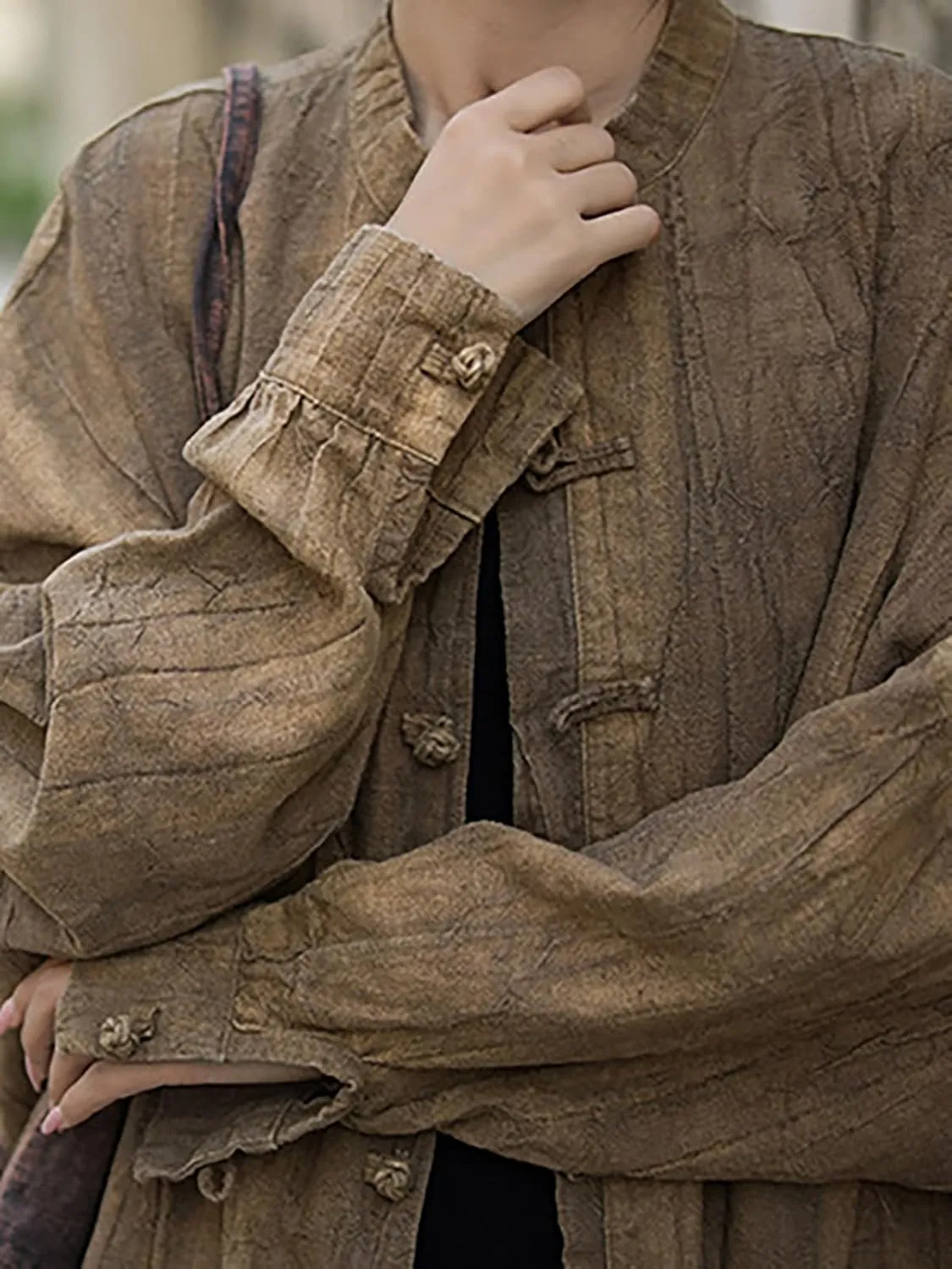 Women's Linen Shirts Oversized Blouses Kimono Vintage Long Sleeve Jackets Loose fit Chinese Frog Button Cape Trench Tops