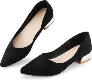 Women's Low Block Chunky Heels Dress Shoes Pointed Toe Closed Toe Work Pumps Slip on Comfort Dress Shoes for Women