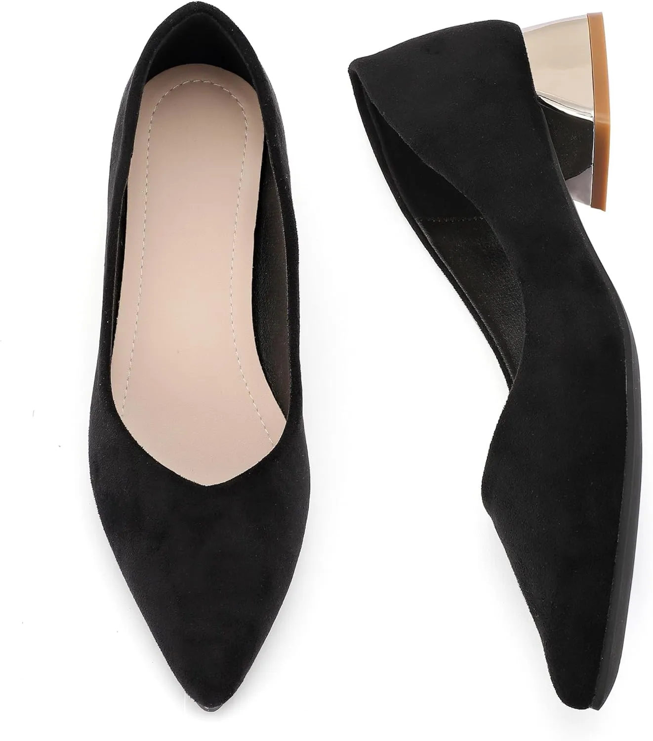 Women's Low Block Chunky Heels Dress Shoes Pointed Toe Closed Toe Work Pumps Slip on Comfort Dress Shoes for Women