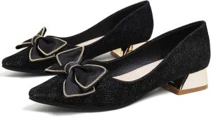 Women's Low Block Chunky Heels Dress Shoes Pointed Toe Closed Toe Work Pumps Slip on Comfort Dress Shoes for Women