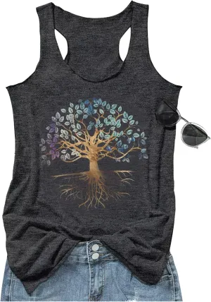 Womens Mandala Vintage Graphic Racerback Tank Tops Summer Casual Loose O-Neck Tanks Vest Vacation Classic-Fit Shirt Cami