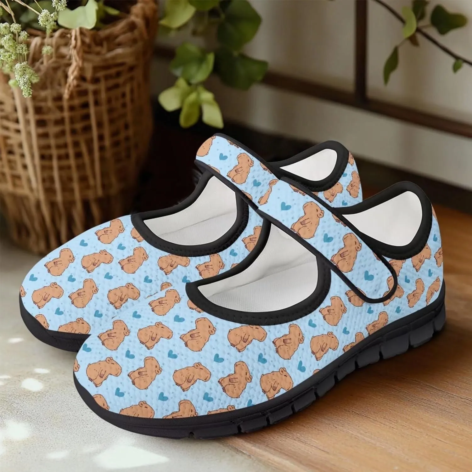 Women's Mary Jane Sneakers Breathable Walking Shoes Fashion Adjustable Working Shoes Lightweight Flat Shoes