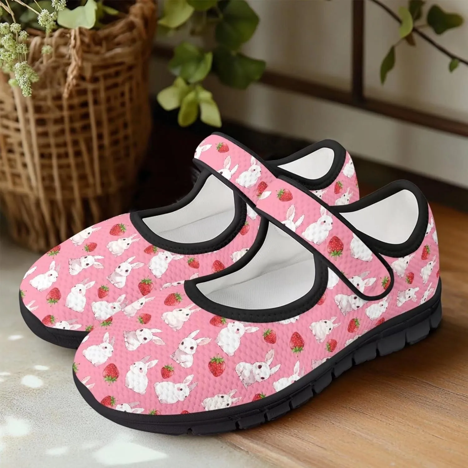 Women's Mary Jane Sneakers Breathable Walking Shoes Fashion Adjustable Working Shoes Lightweight Flat Shoes