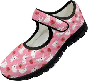 Women's Mary Jane Sneakers Breathable Walking Shoes Fashion Adjustable Working Shoes Lightweight Flat Shoes