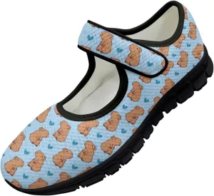Women's Mary Jane Sneakers Breathable Walking Shoes Fashion Adjustable Working Shoes Lightweight Flat Shoes