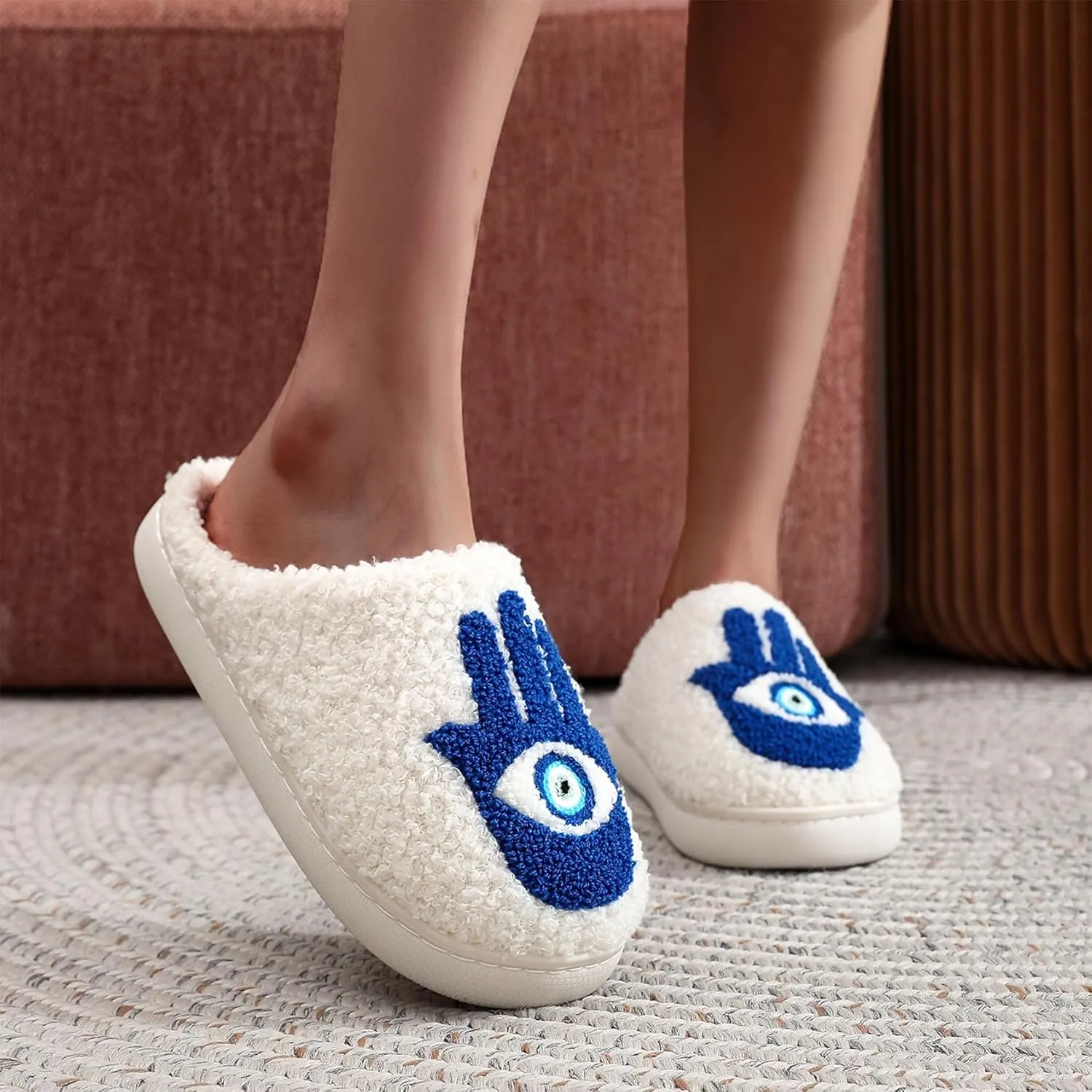 Women's Men's Fuzzy Memory Foam Slippers Fluffy Warm Comfort Light Weight Indoor Outdoor House Couple Shoes