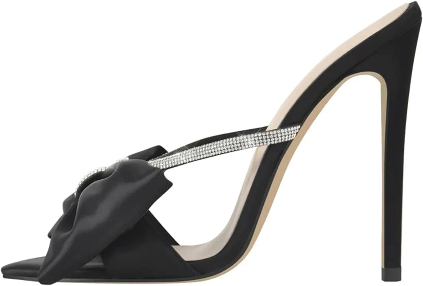 Women's Mules Sandals Crystal Butterfly-Knot - Slip On Thin High Heels, Elegant Party