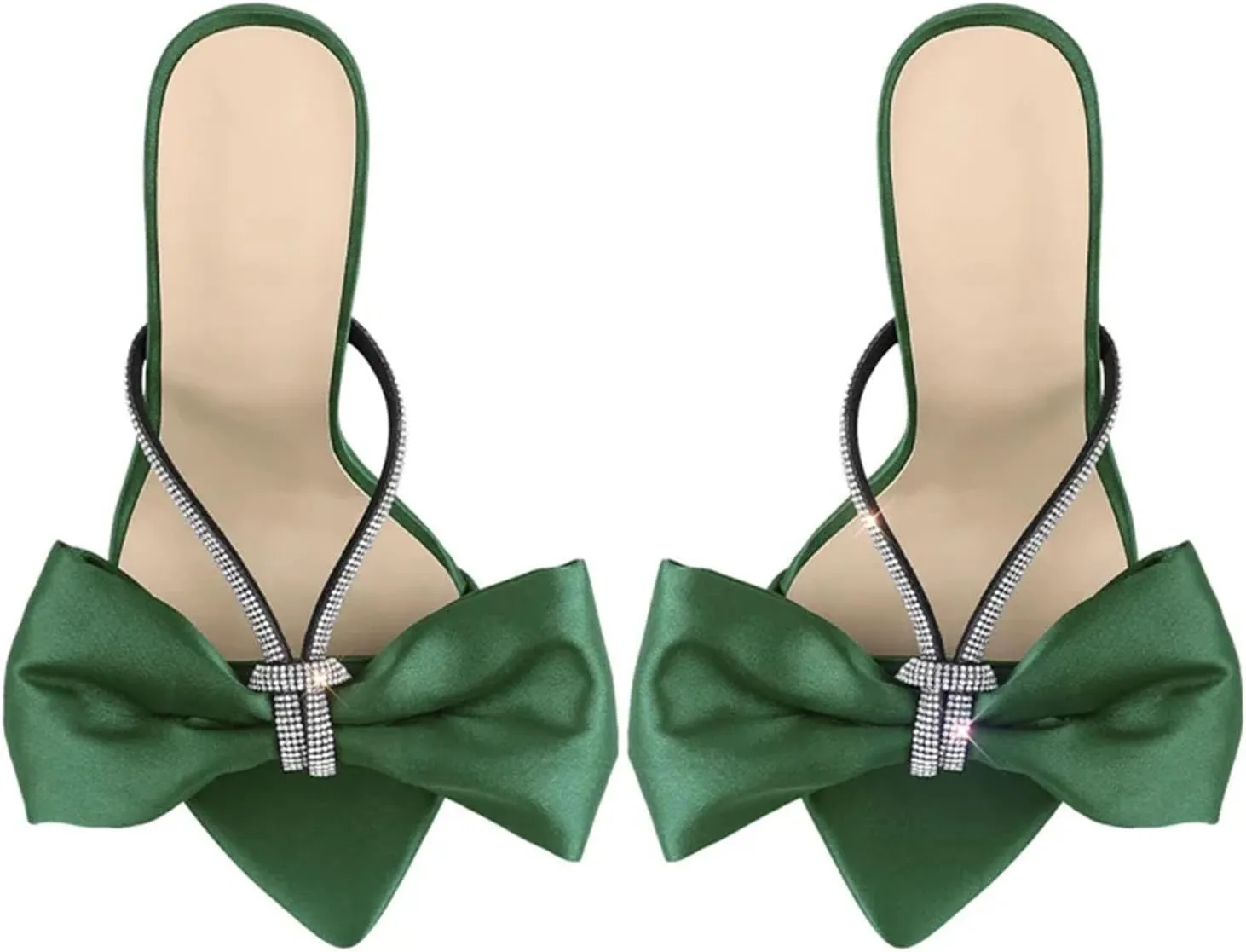 Women's Mules Sandals Crystal Butterfly-Knot - Slip On Thin High Heels, Elegant Party