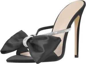 Women's Mules Sandals Crystal Butterfly-Knot - Slip On Thin High Heels, Elegant Party