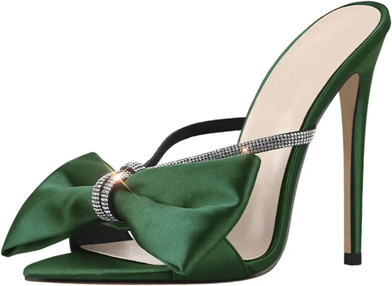 Women's Mules Sandals Crystal Butterfly-Knot - Slip On Thin High Heels, Elegant Party