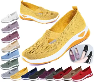 Women's Orthopedic Slip-On Shoes, Breathable Woven Comfort Sneakers with Arch Support, Soft Foam Sole for Walking, Non-Slip Casual Summer Shoes for
