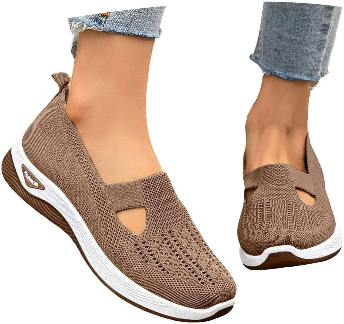 Women's Orthopedic Slip-On Sneakers Woven Diabetic Shoes Soft Foam Cushion Sneaker Hands-Free Shoes with Arch Support