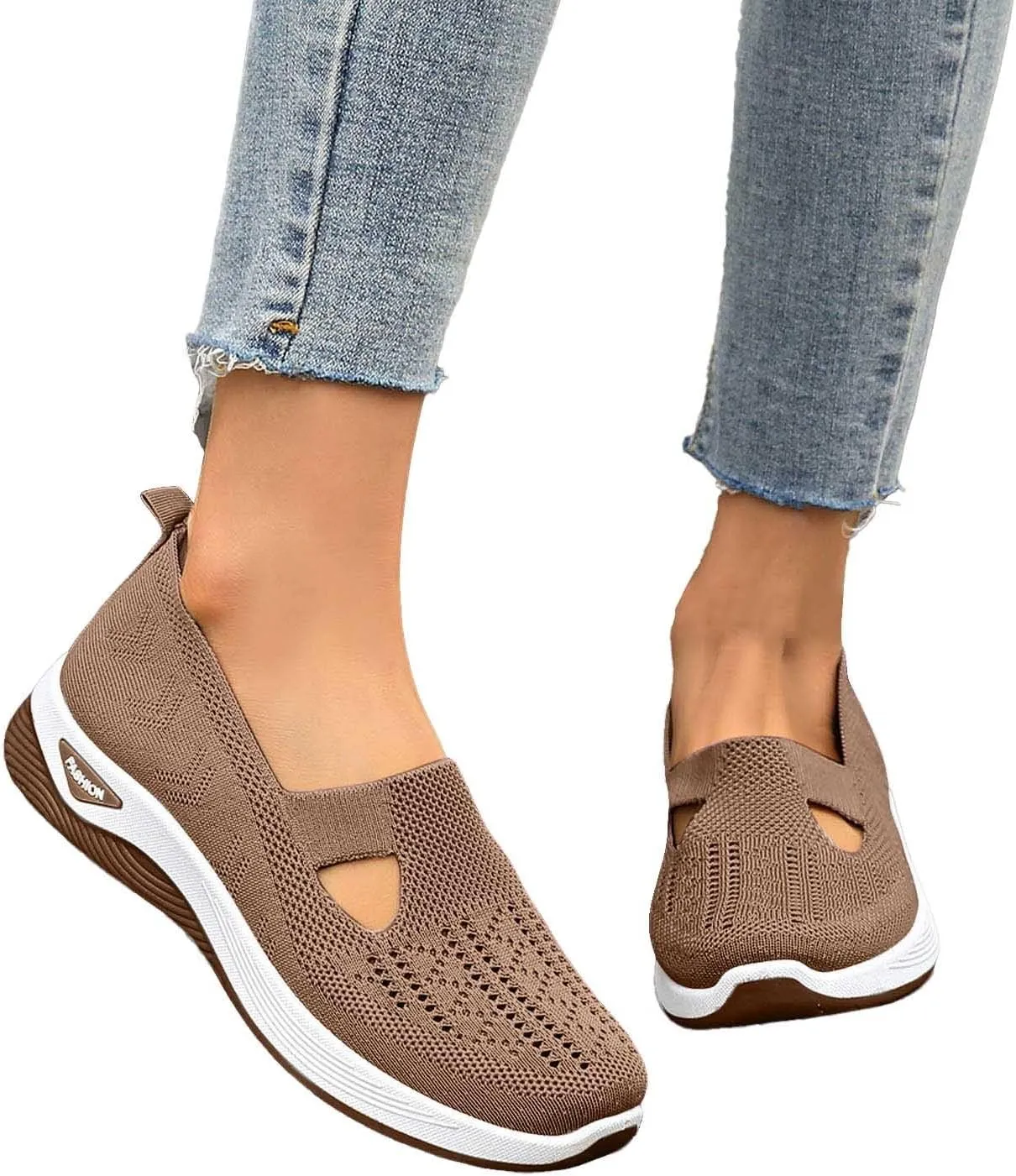 Women's Orthopedic Slip-On Sneakers Woven Diabetic Shoes Soft Foam Cushion Sneaker Hands-Free Shoes with Arch Support