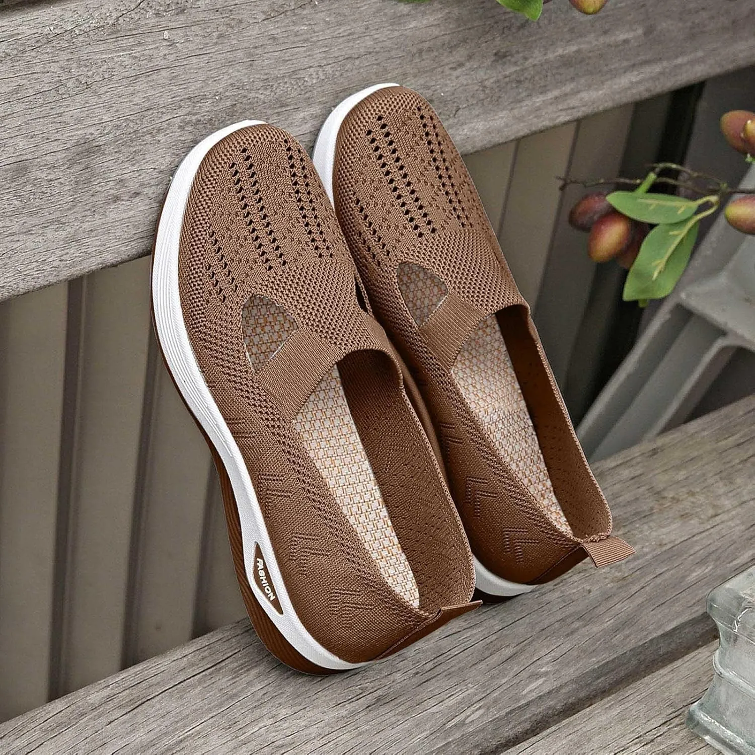 Women's Orthopedic Slip-On Sneakers Woven Diabetic Shoes Soft Foam Cushion Sneaker Hands-Free Shoes with Arch Support