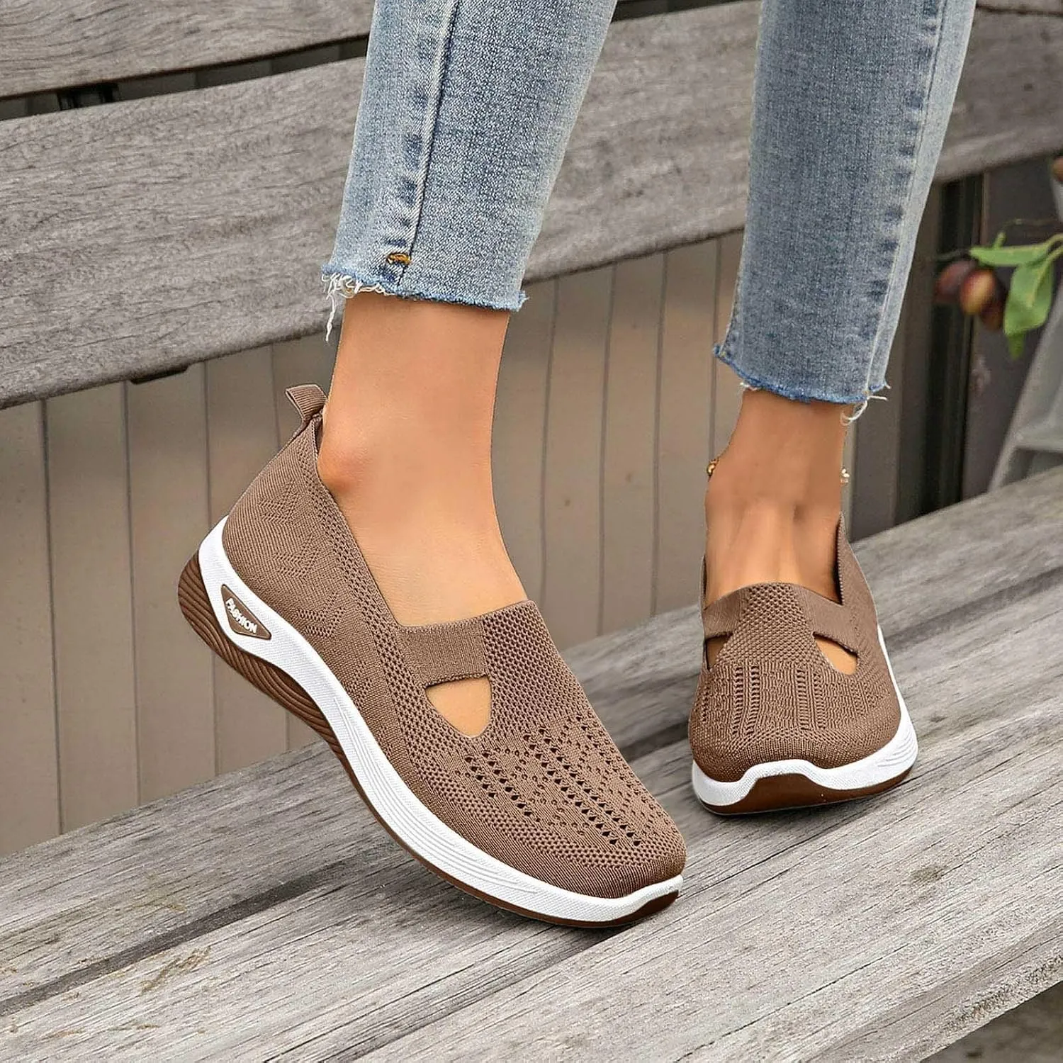Women's Orthopedic Slip-On Sneakers Woven Diabetic Shoes Soft Foam Cushion Sneaker Hands-Free Shoes with Arch Support