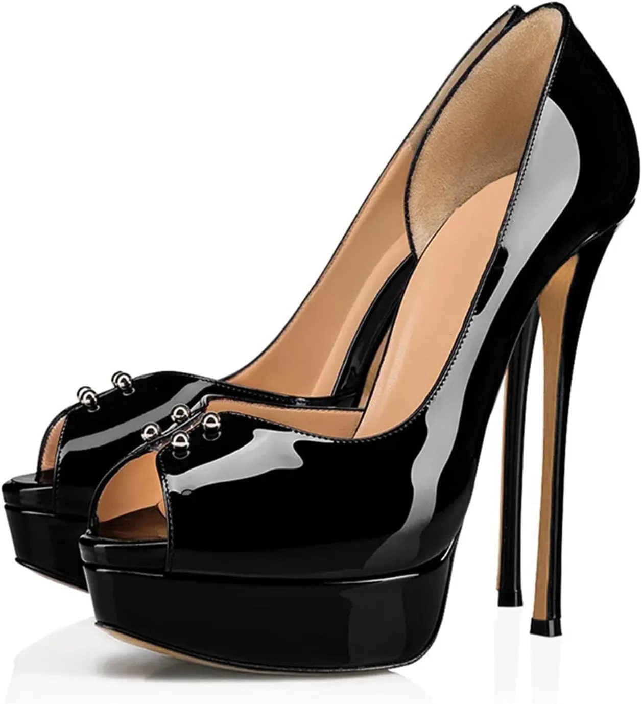 Women's Platform Peep Toe Pumps, White Black Stiletto Wedding Party Heels